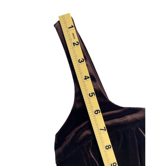 NIA Brown Velvet Cropped Corset Top - Square Neck Wide Straps - Size XS - Picture 7 of 11